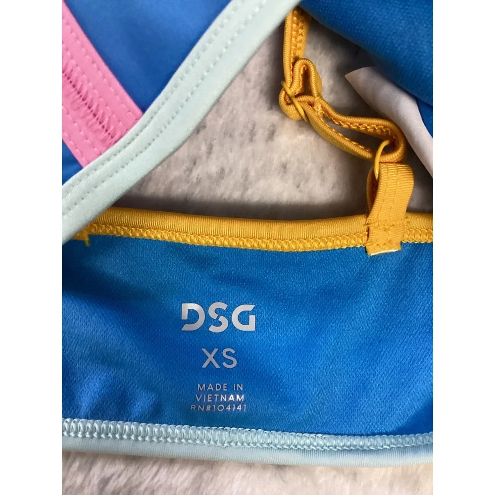 DSG Girls XS Aqua Blue Bound Bikini Top‎ Colorblock UV Protection NWT DSG15103